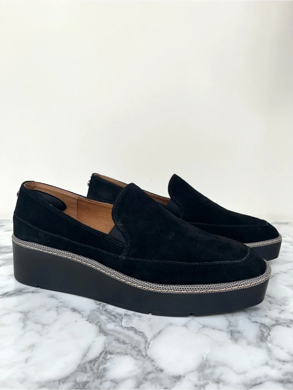 DONALD PLINER Wallis Platform Wedge Loafer In Black Suede Size 9